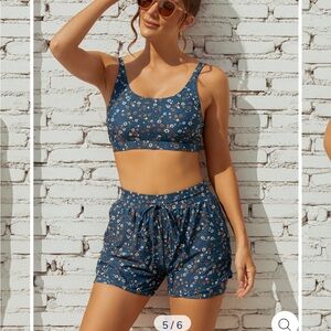 SeaFancy Swim suit: Floral Scoop neck top and lined shorts